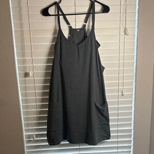 Dark Gray Overall Dress with Pockets